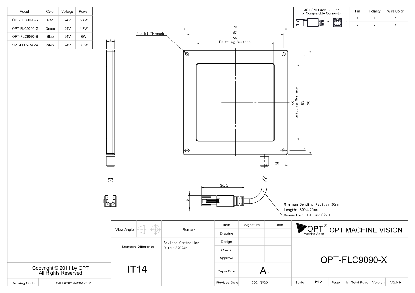 Maßzeichnung OPT-FLC9090