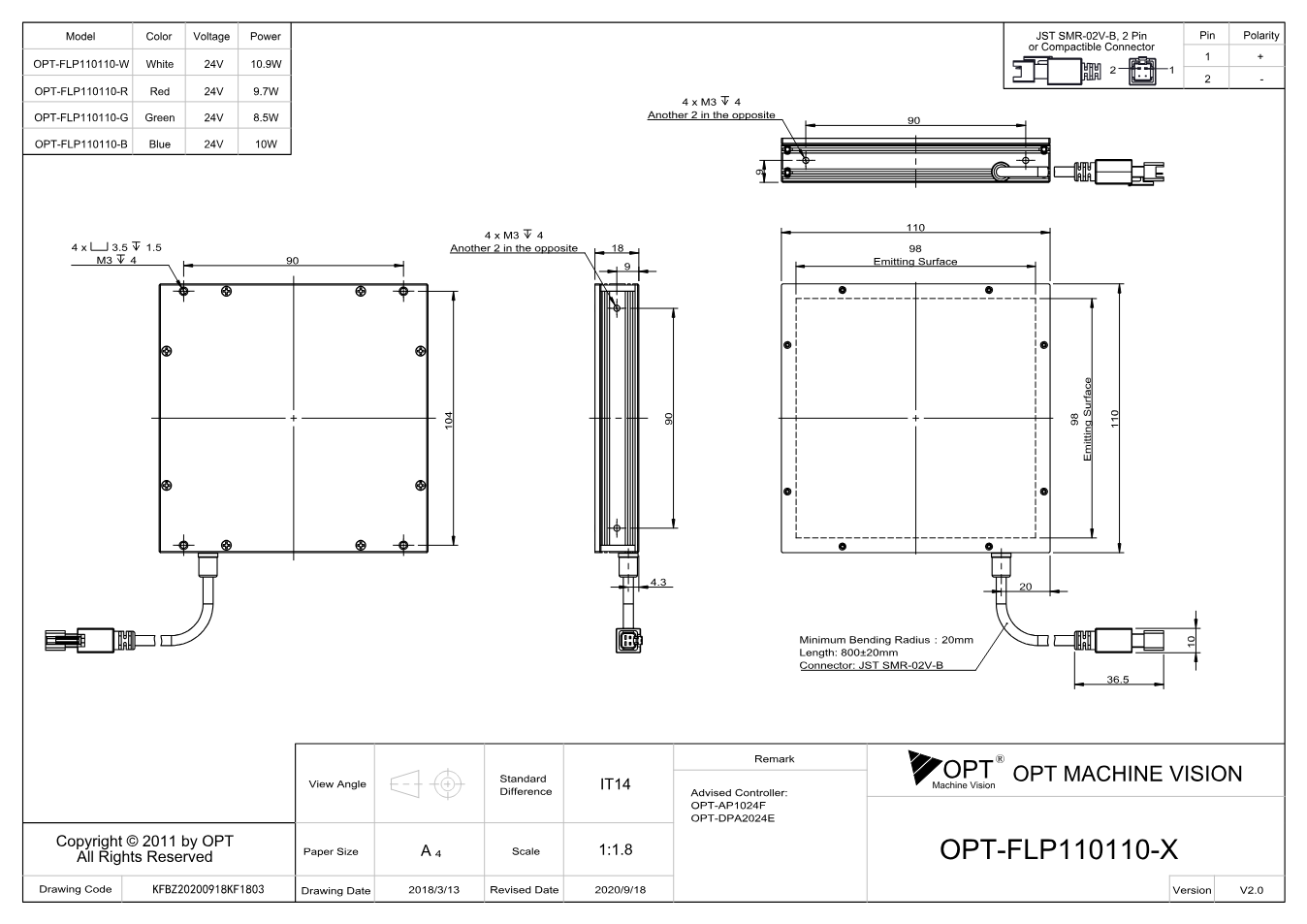 Maßzeichnung OPT-FLP110110