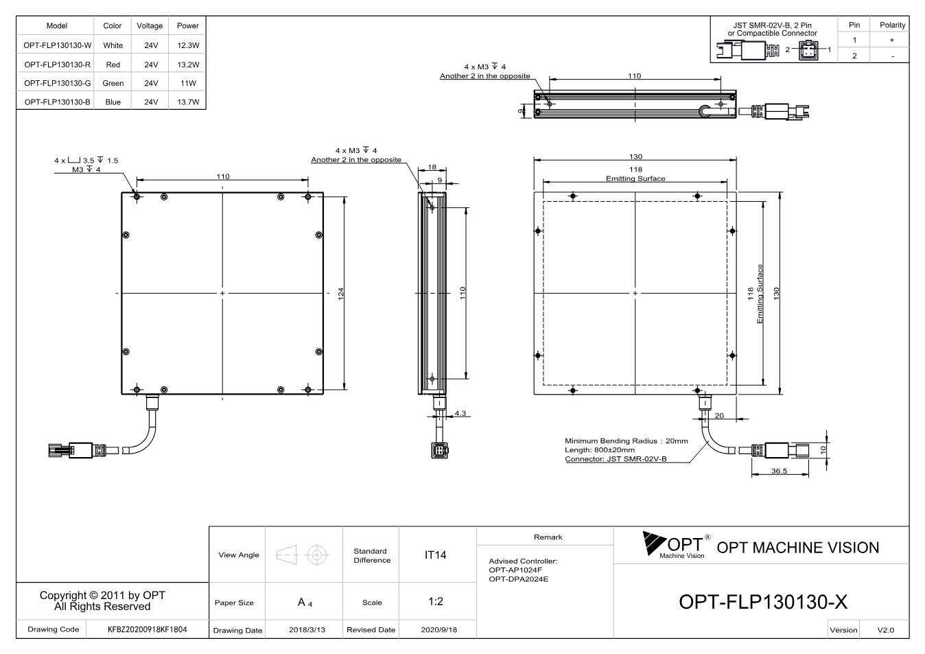 Maßzeichnung OPT-FLP130130
