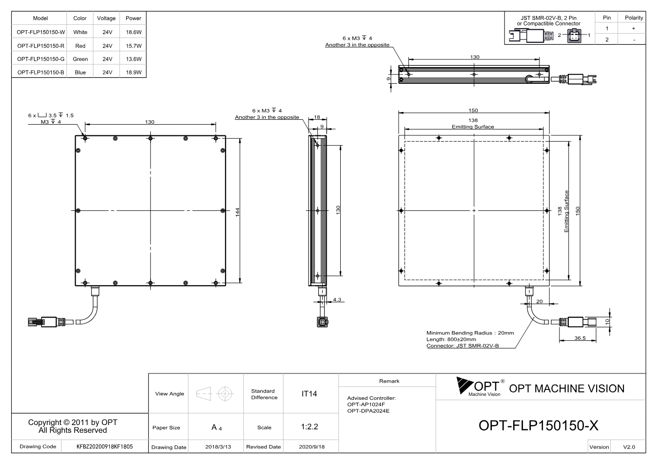 Maßzeichnung OPT-FLP150150