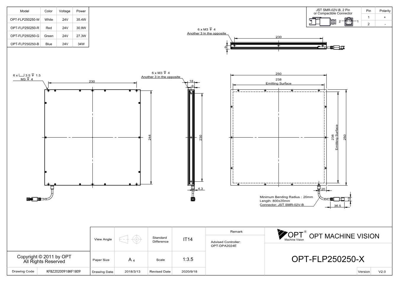 Maßzeichnung OPT-FLP250250