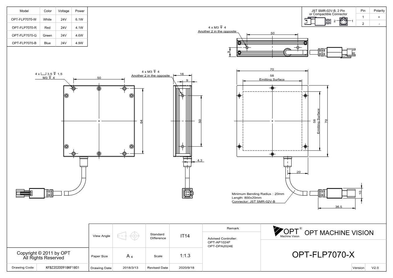 Maßzeichnung OPT-FLP7070