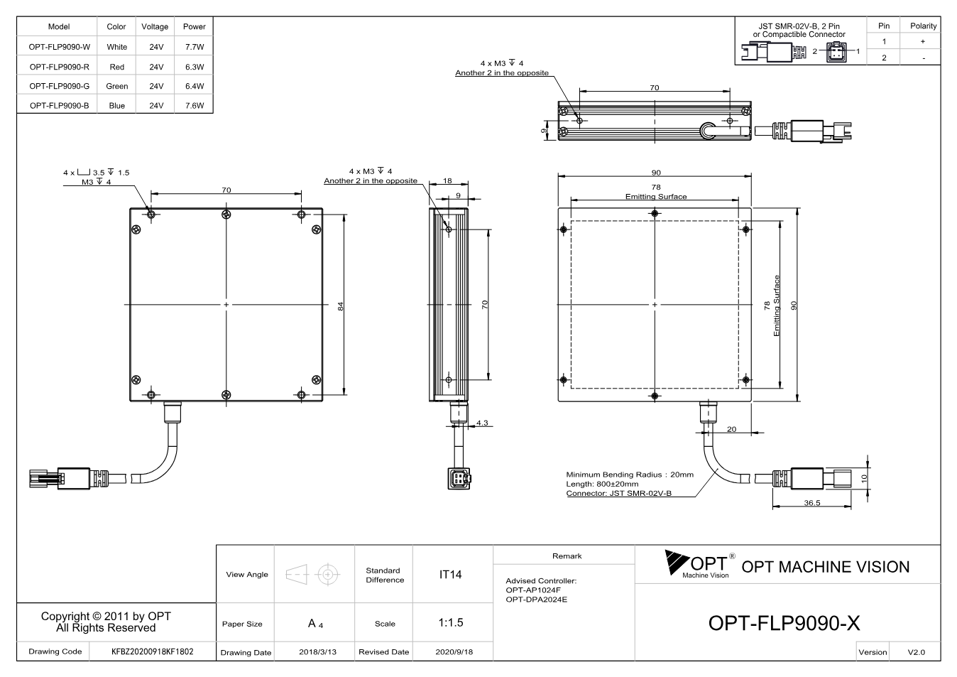 Maßzeichnung OPT-FLP9090
