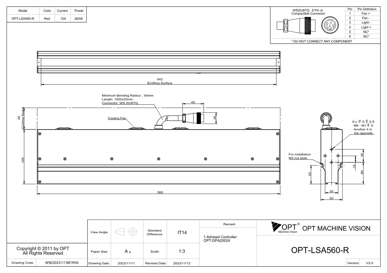 Maßzeichnung OPT-LSA560