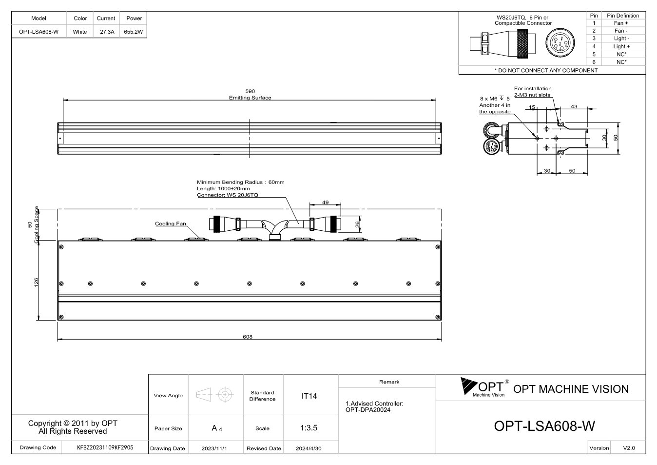 Maßzeichnung OPT-LSA608