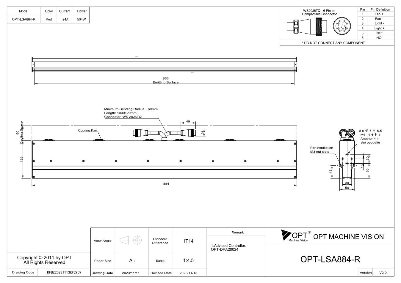 Maßzeichnung OPT-LSA884
