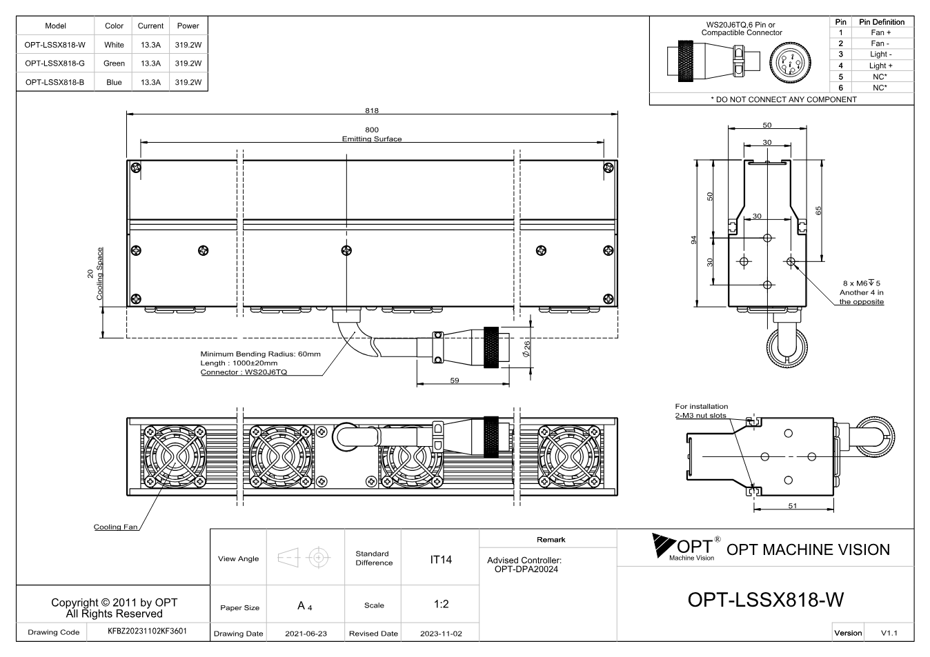 Maßzeichnung OPT-LSSX818