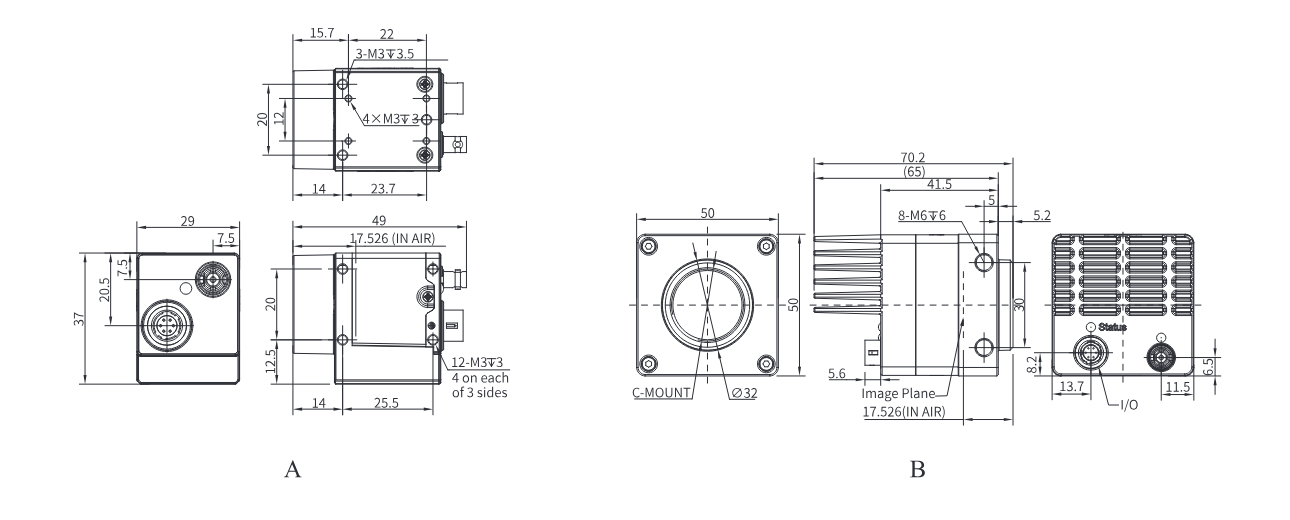 Maßzeichnungen CH1-Serie CXP-12 (Katalog, Gehäuse A, B)