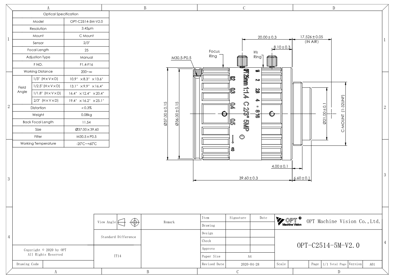 Maßzeichnung OPT-C2514-5M