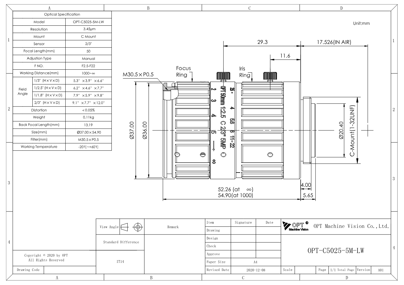 Maßzeichnung OPT-C5025-5M-LW