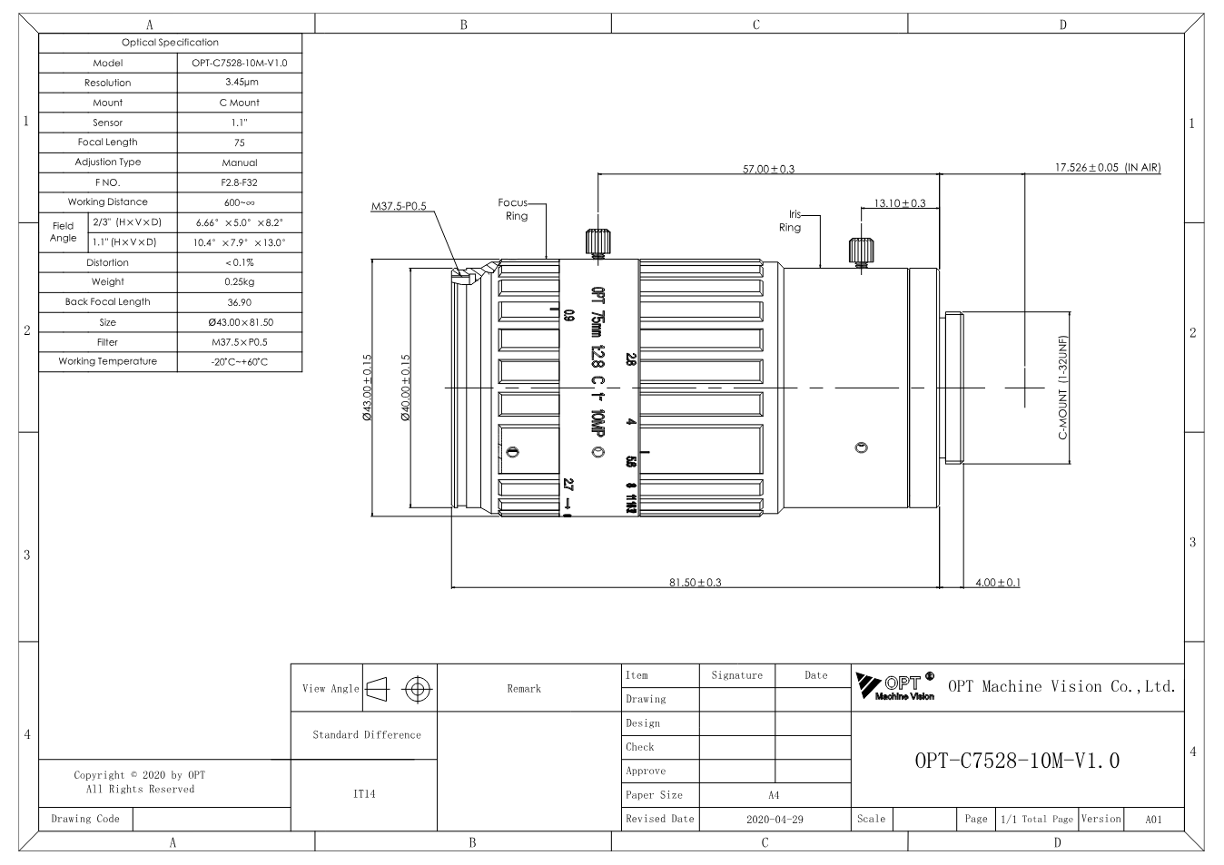 Maßzeichnung OPT-C7528-10M