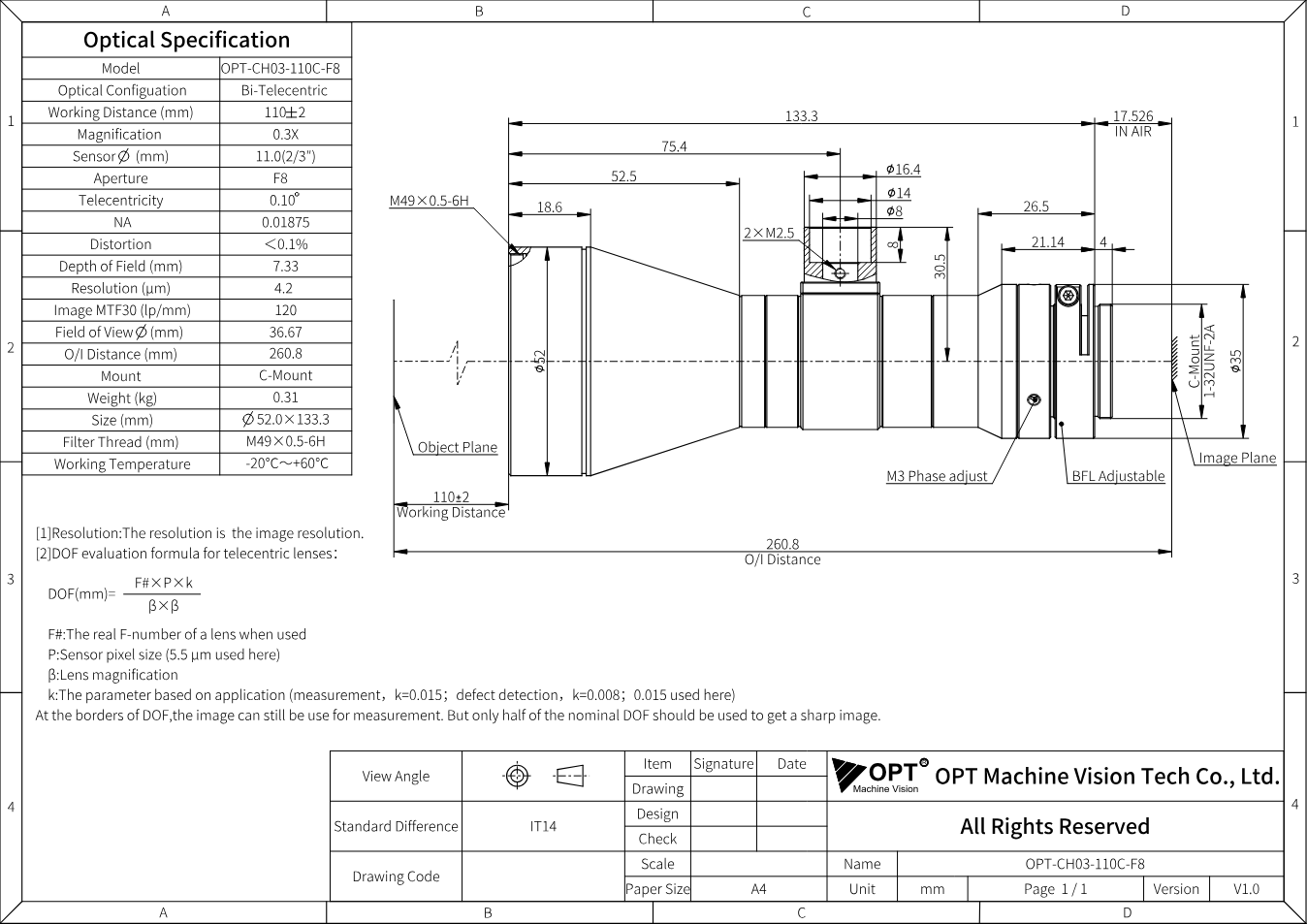 Maßzeichnung OPT-CH03-110C-F8