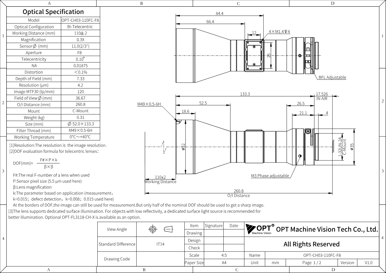 Maßzeichnung OPT-CH03-110FC-F8