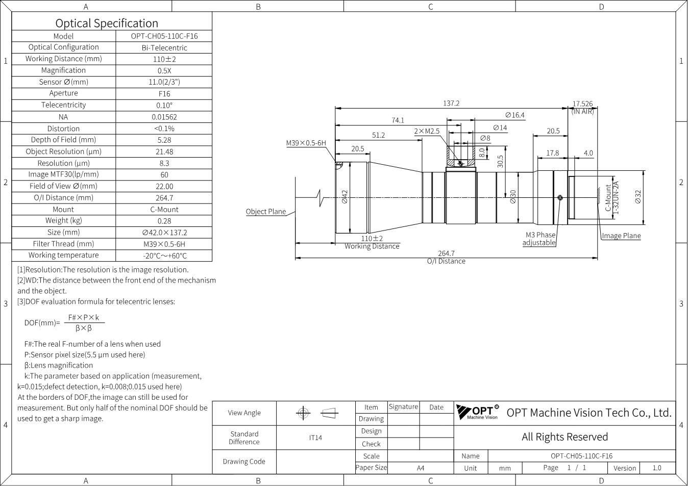 Maßzeichnung OPT-CH05-110C-F16
