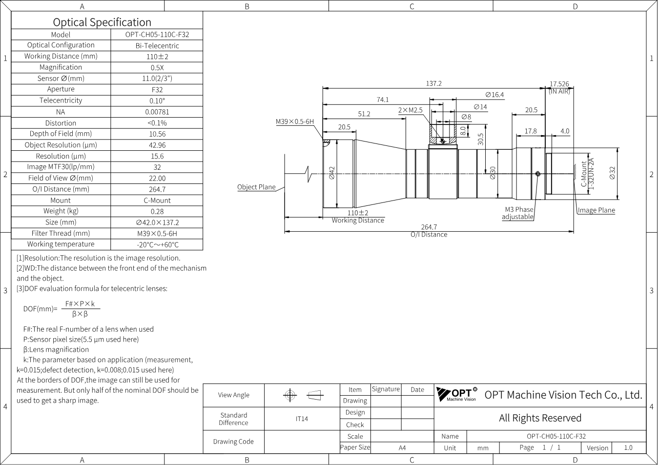 Maßzeichnung OPT-CH05-110C-F32