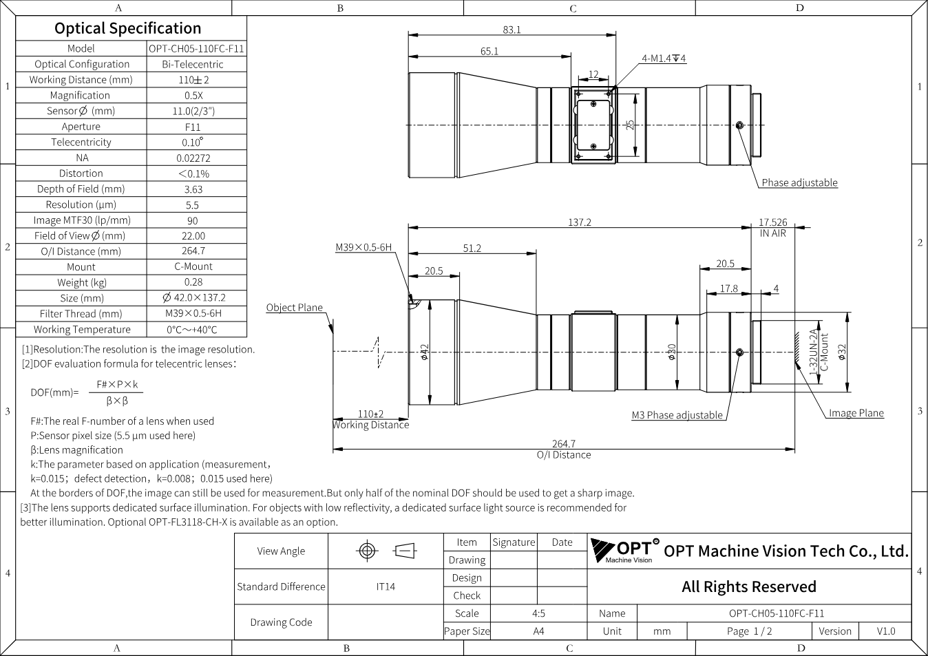 Maßzeichnung OPT-CH05-110FC-F11