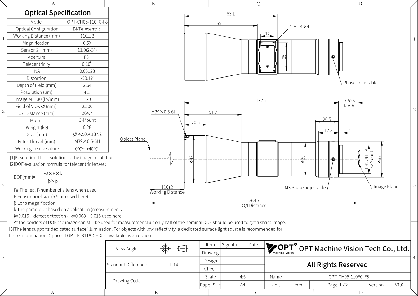 Maßzeichnung OPT-CH05-110FC-F8