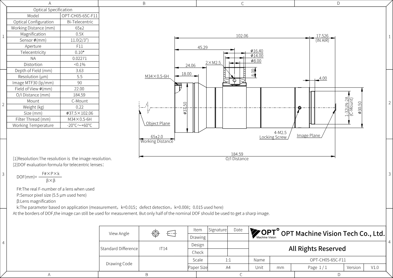 Maßzeichnung OPT-CH05-65C-F11