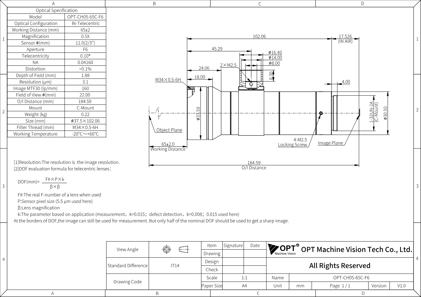 Maßzeichnung OPT-CH05-65C-F6
