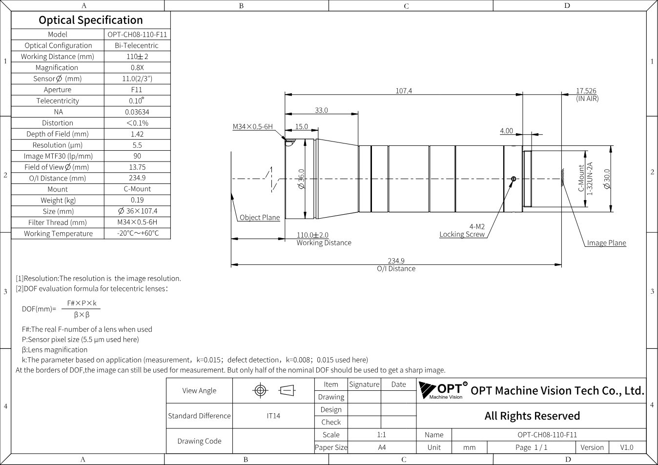 Maßzeichnung OPT-CH08-110-F11