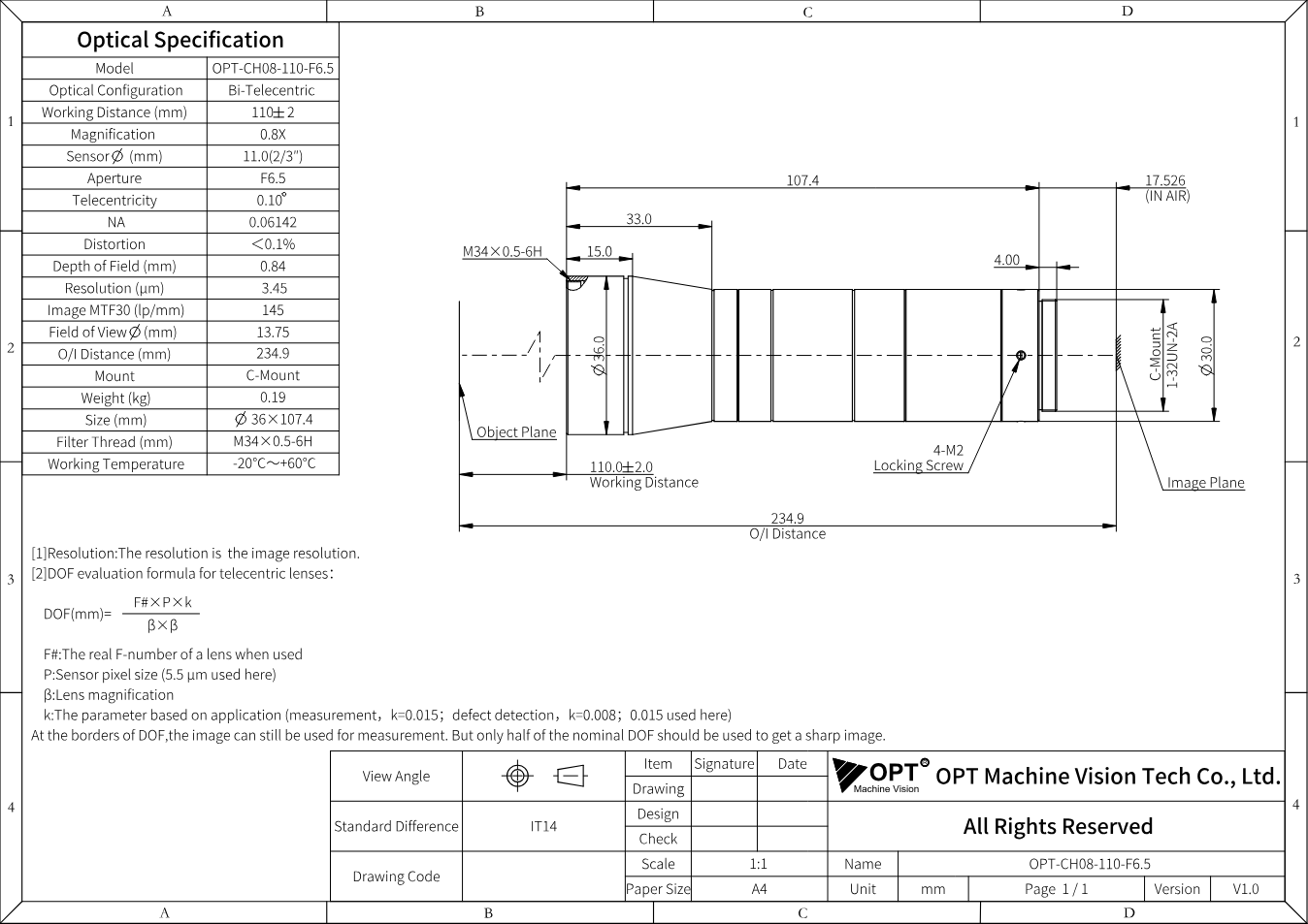 Maßzeichnung OPT-CH08-110-F6.5