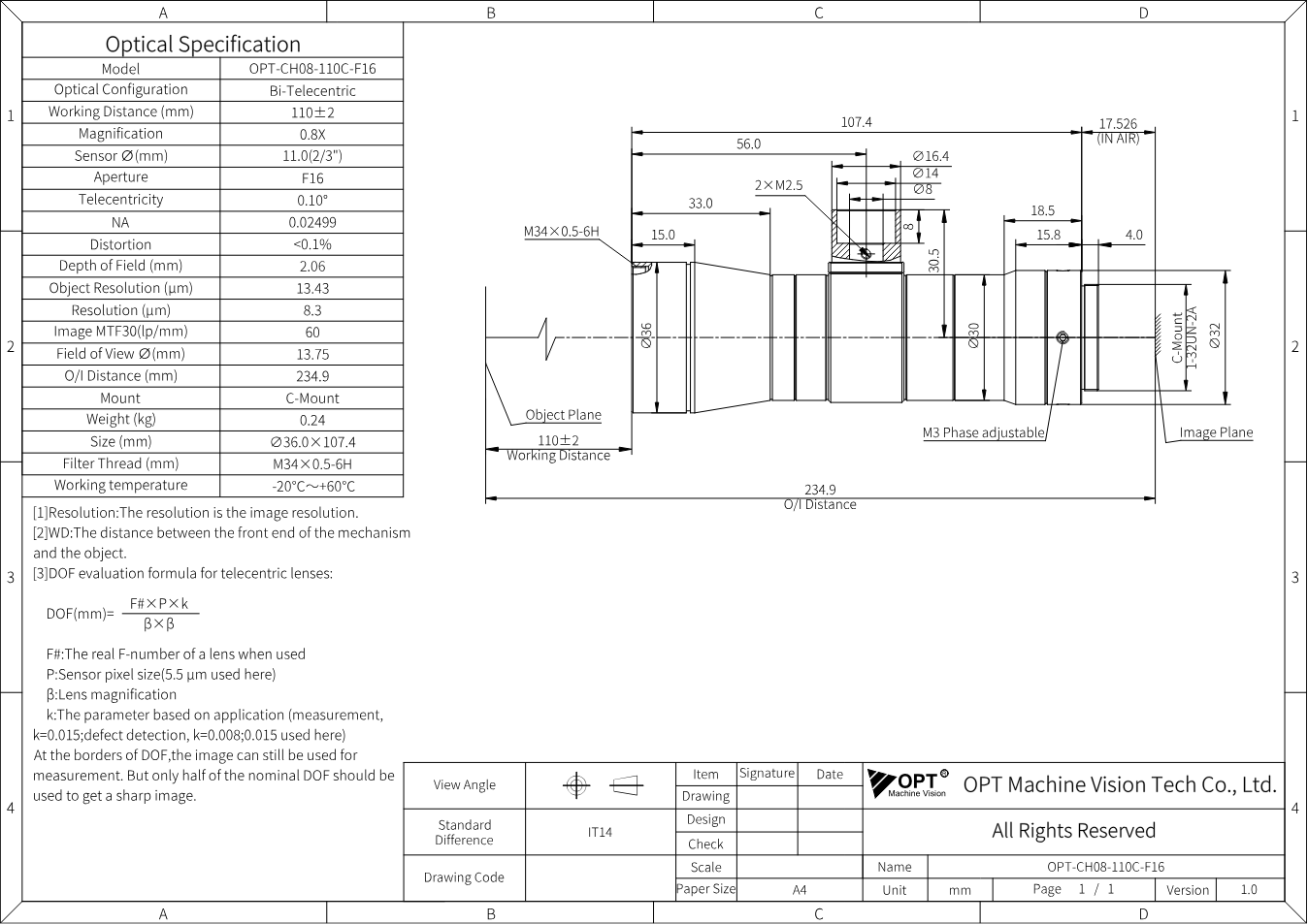 Maßzeichnung OPT-CH08-110C-F16
