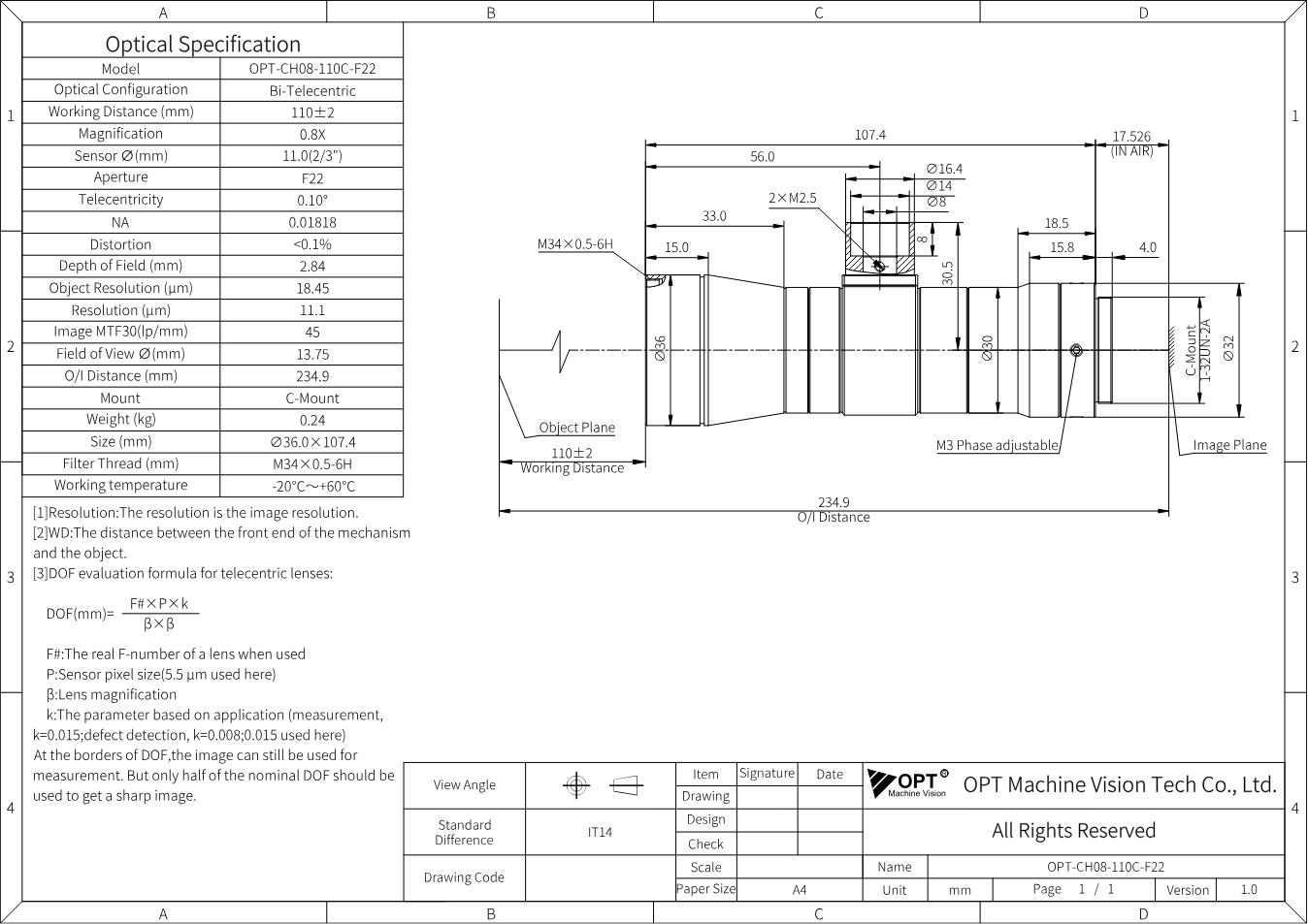 Maßzeichnung OPT-CH08-110C-F22