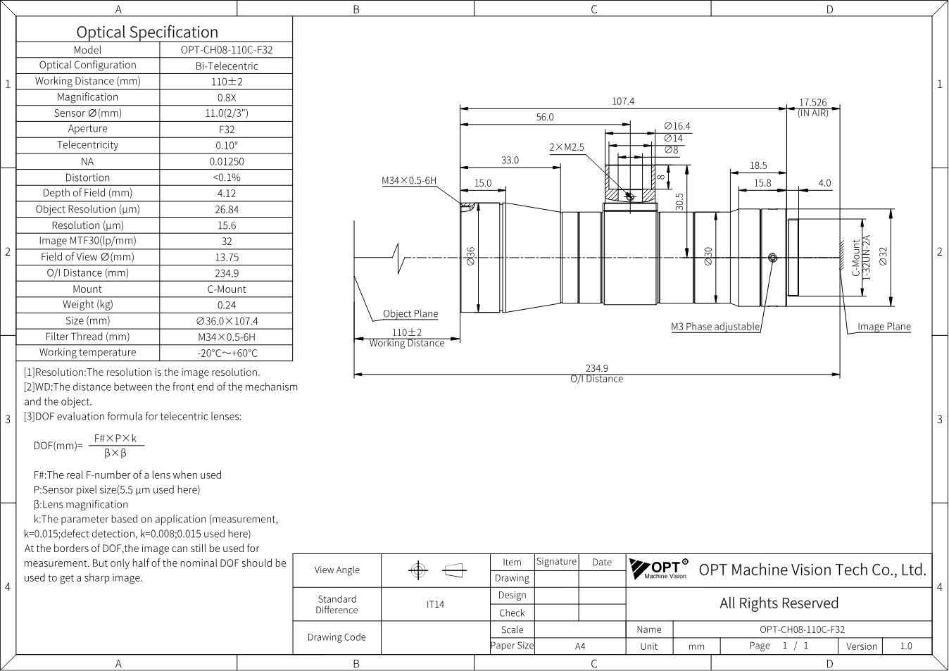 Maßzeichnung OPT-CH08-110C-F32
