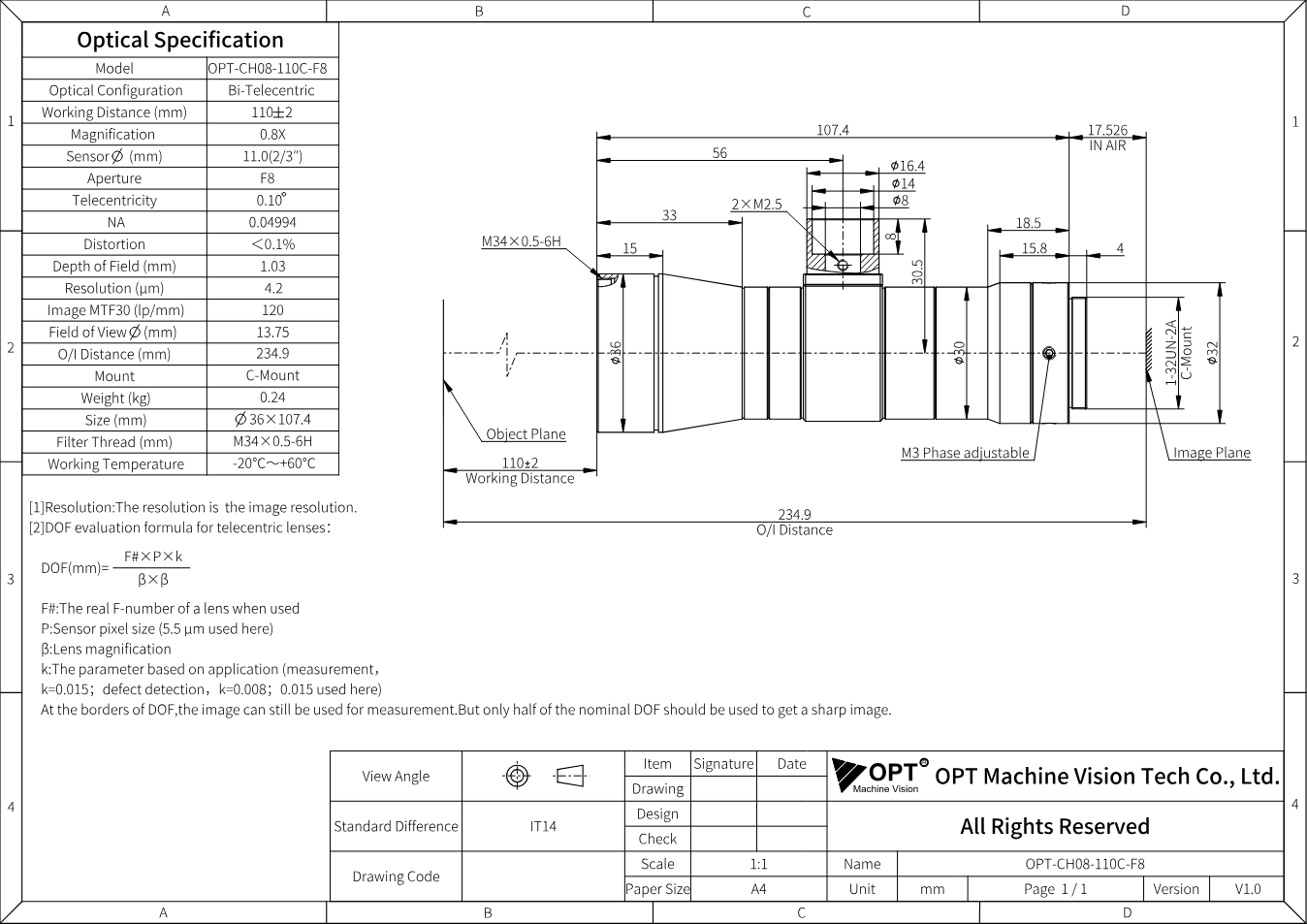 Maßzeichnung OPT-CH08-110C-F8