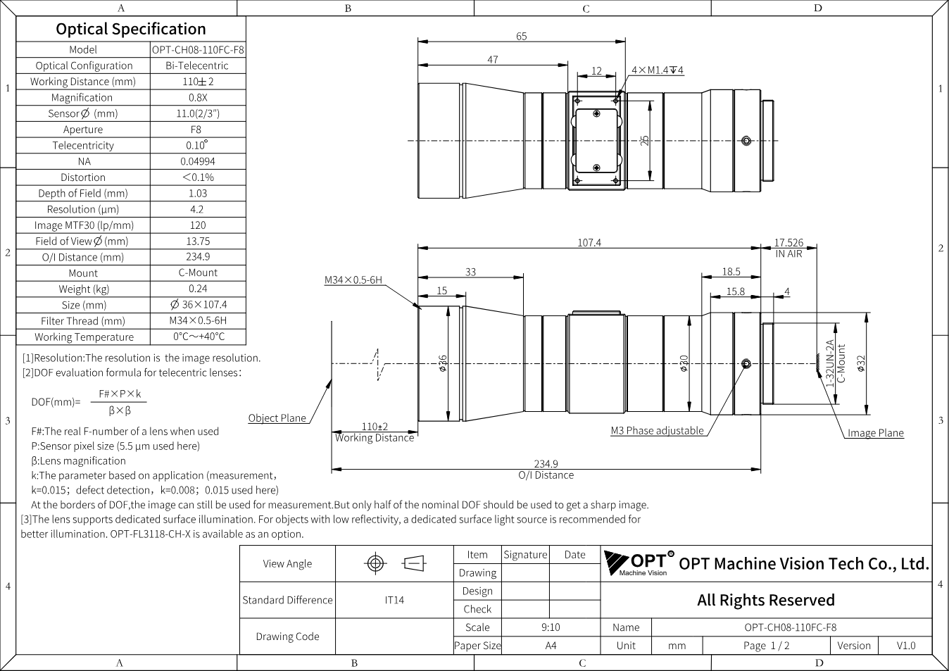 Maßzeichnung OPT-CH08-110FC-F8