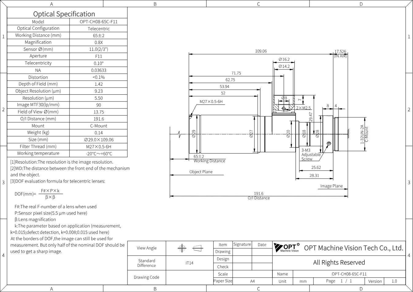 Maßzeichnung OPT-CH08-65C-F11