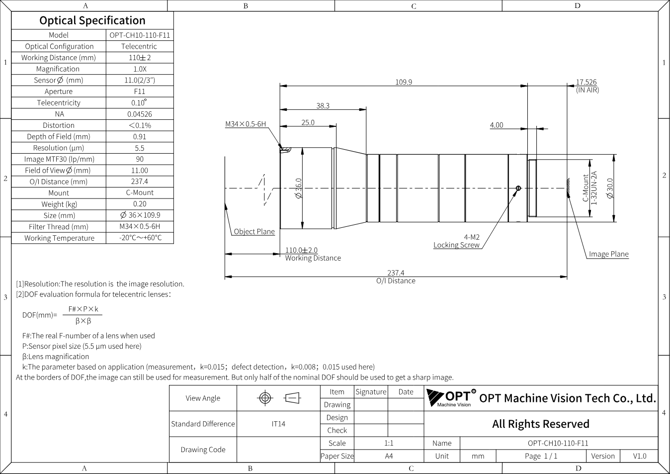 Maßzeichnung OPT-CH10-110-F11
