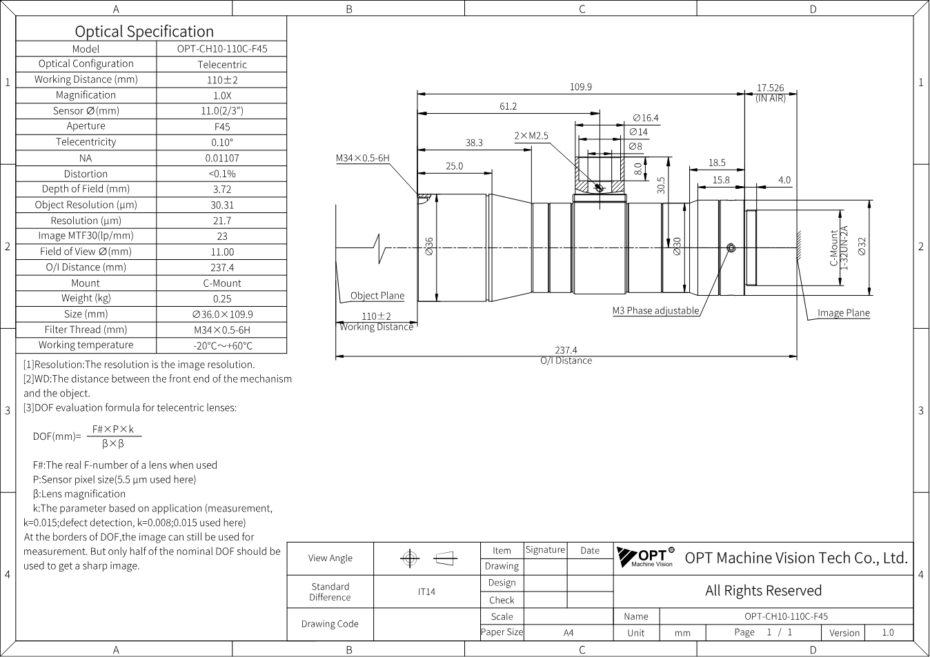 Maßzeichnung OPT-CH10-110C-F45