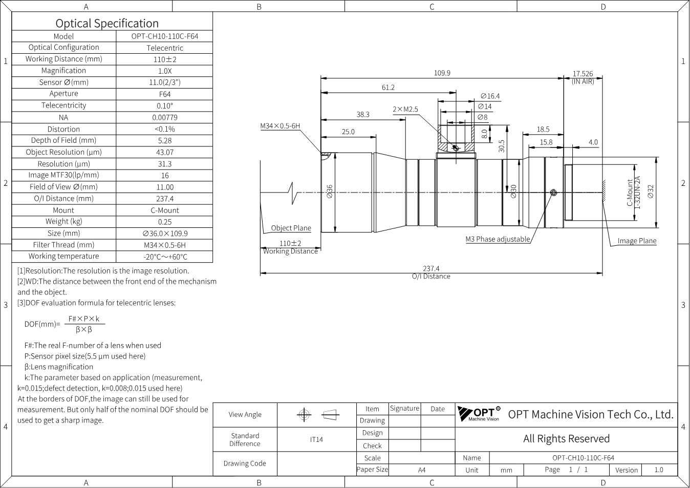 Maßzeichnung OPT-CH10-110C-F64