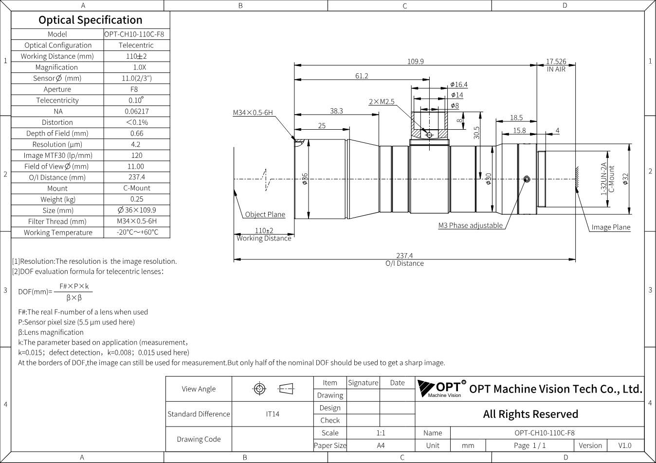 Maßzeichnung OPT-CH10-110C-F8