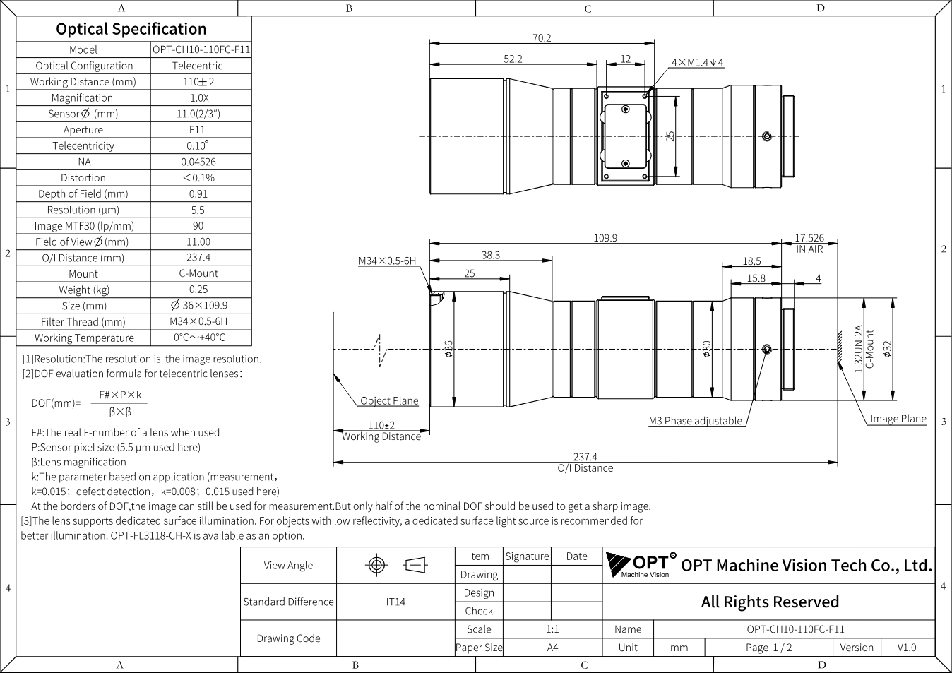 Maßzeichnung OPT-CH10-110FC-F11