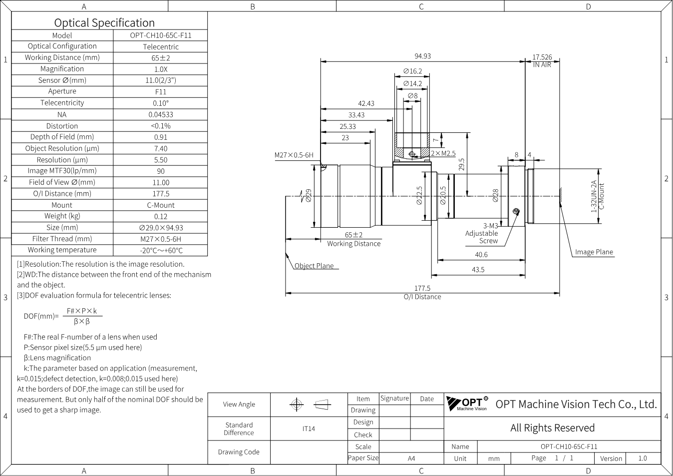 Maßzeichnung OPT-CH10-65C-F11