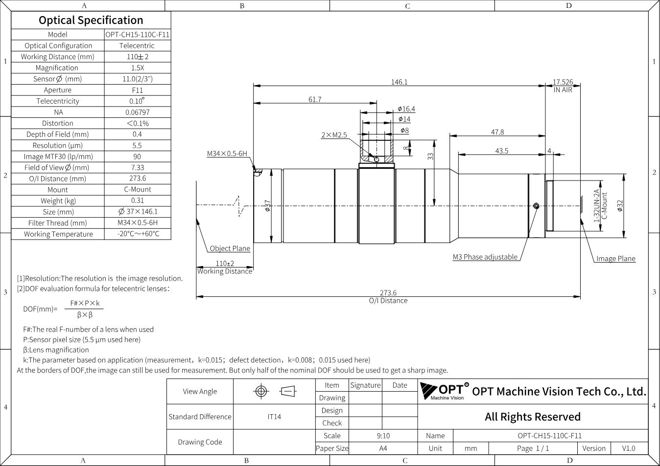 Maßzeichnung OPT-CH15-110C-F11