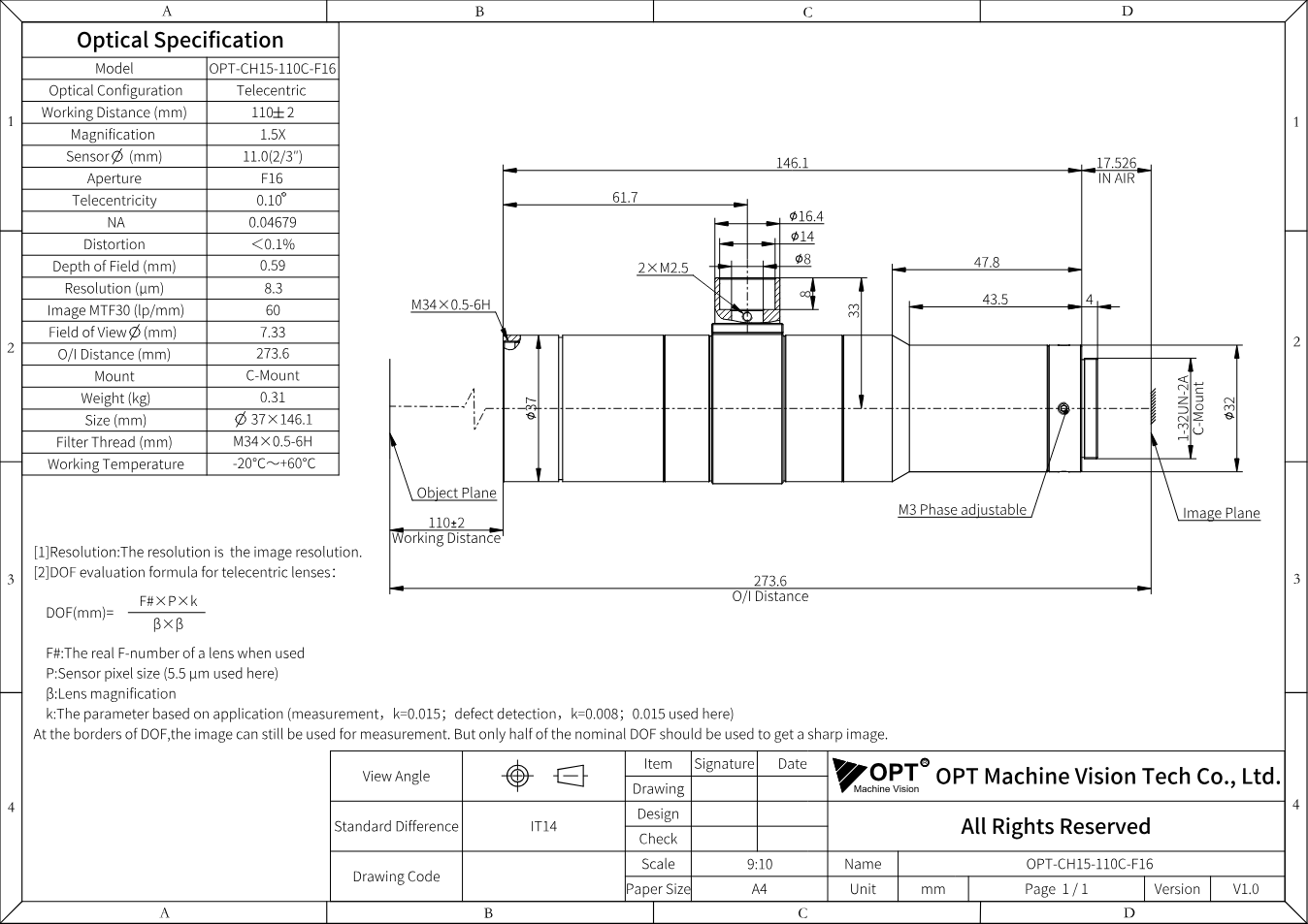 Maßzeichnung OPT-CH15-110C-F16
