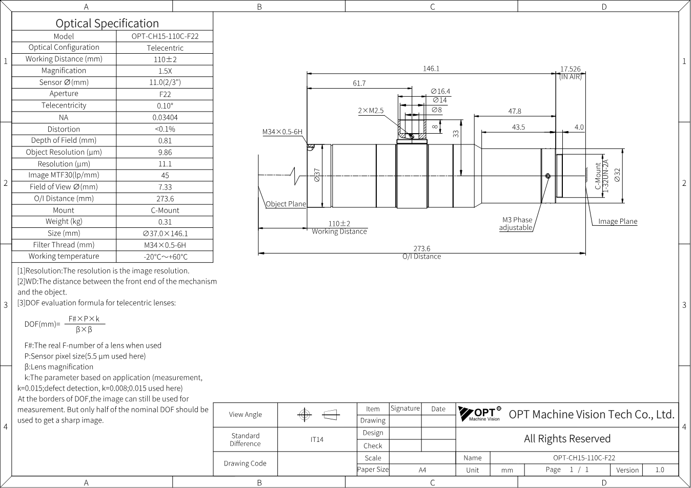Maßzeichnung OPT-CH15-110C-F22