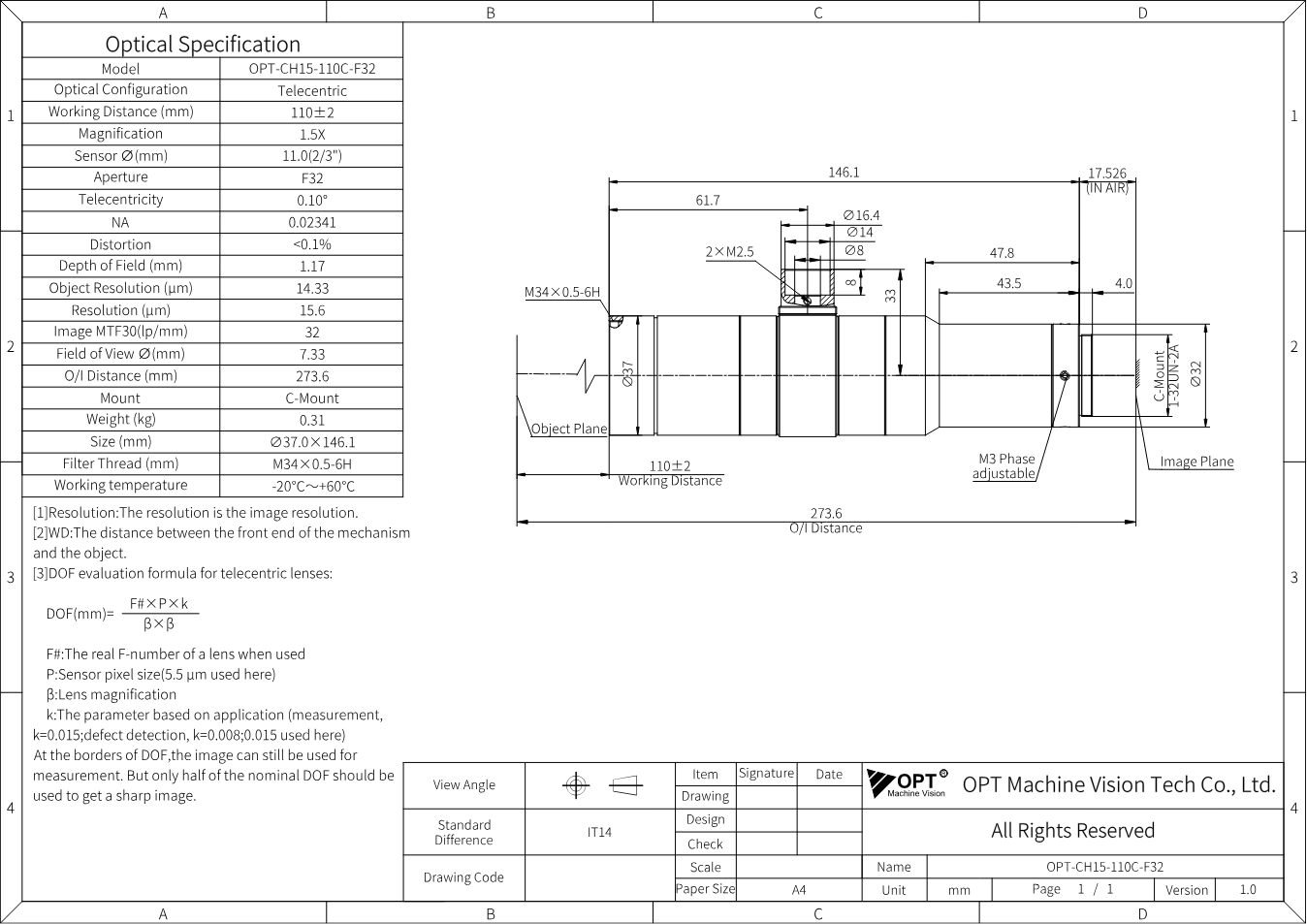 Maßzeichnung OPT-CH15-110C-F32