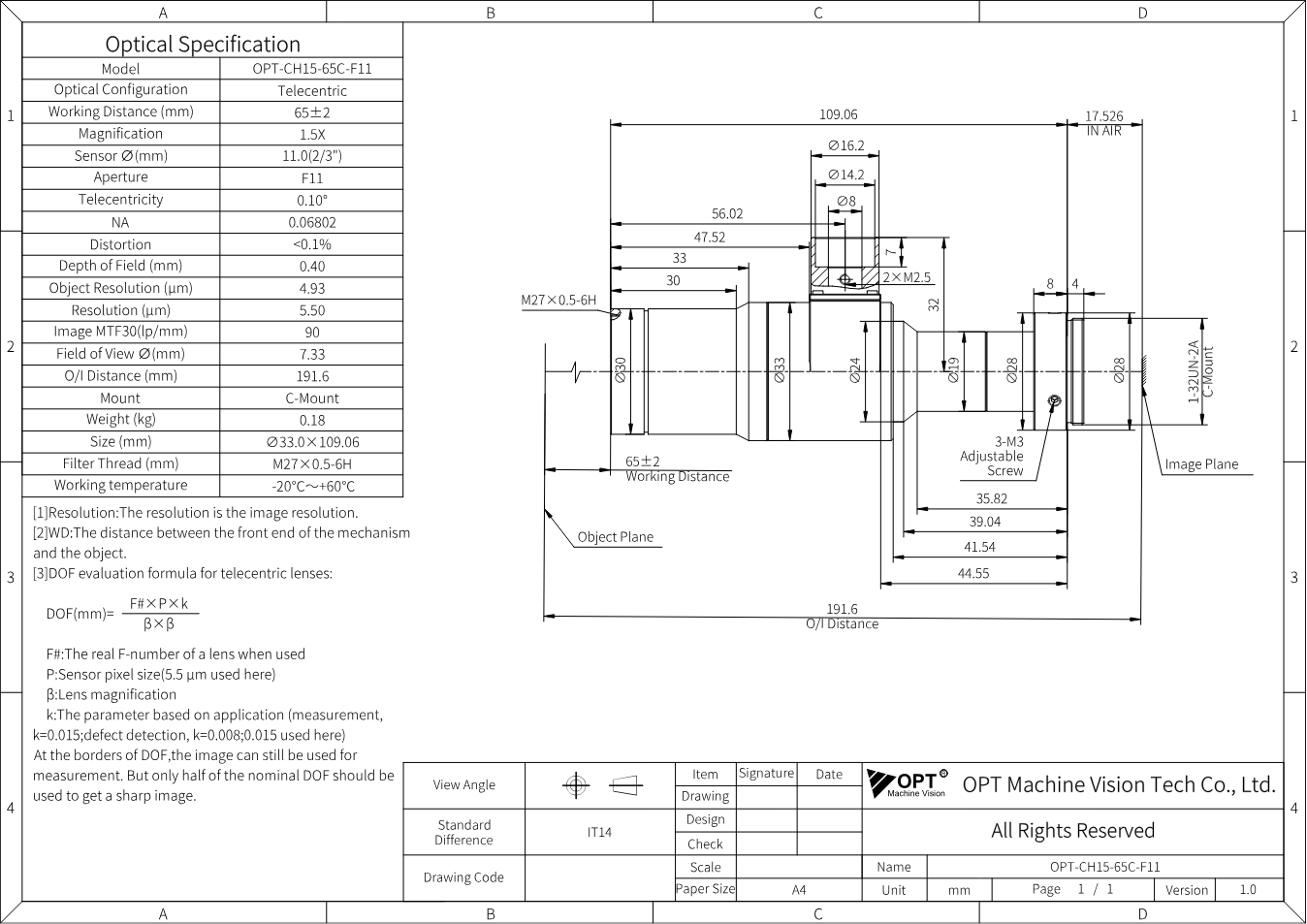 Maßzeichnung OPT-CH15-65C-F11