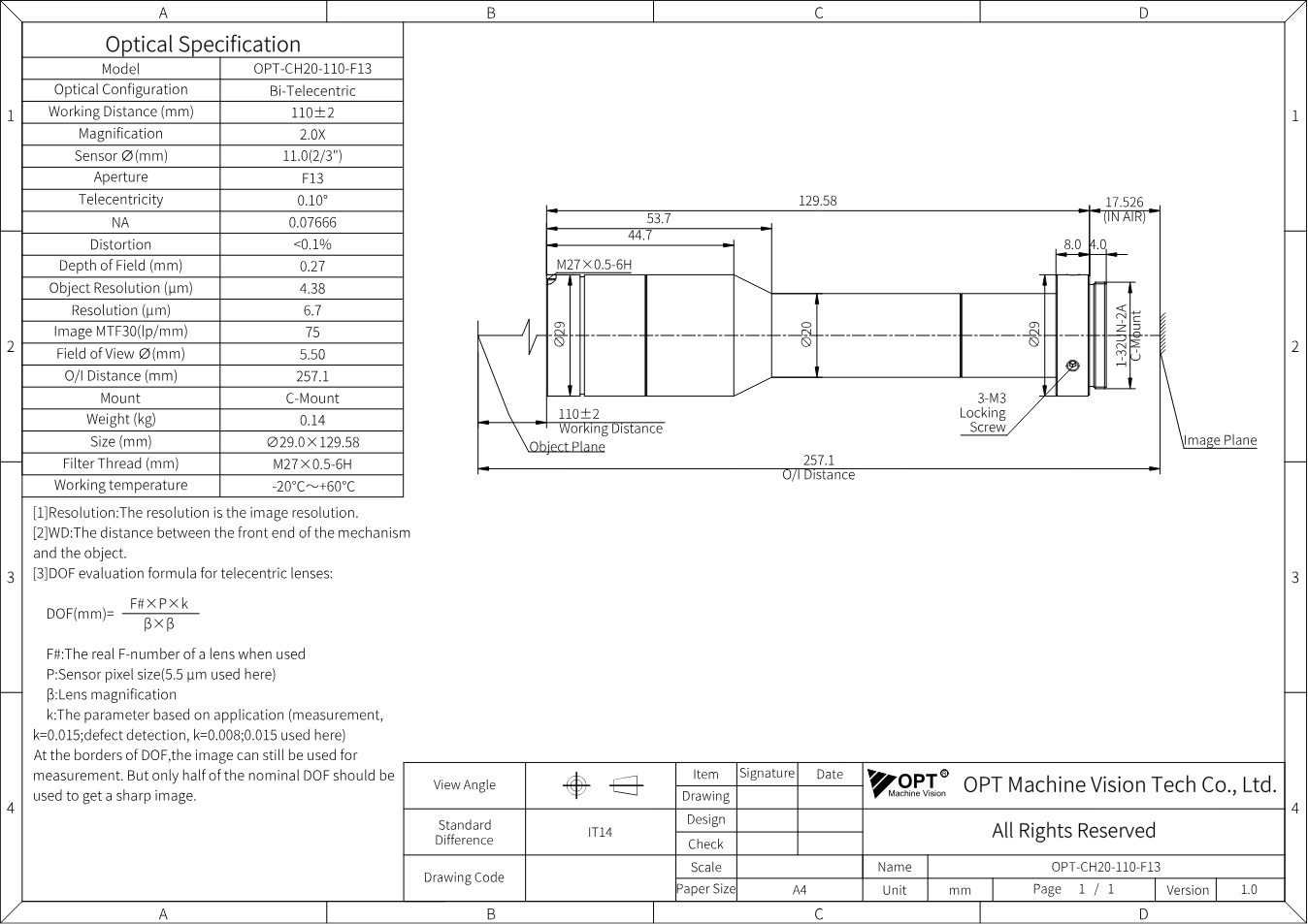 Maßzeichnung OPT-CH20-110-F13