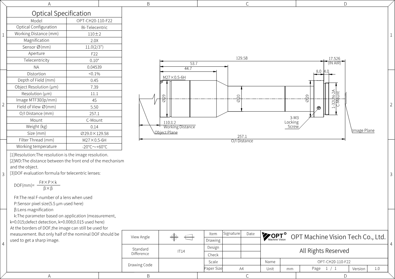 Maßzeichnung OPT-CH20-110-F22