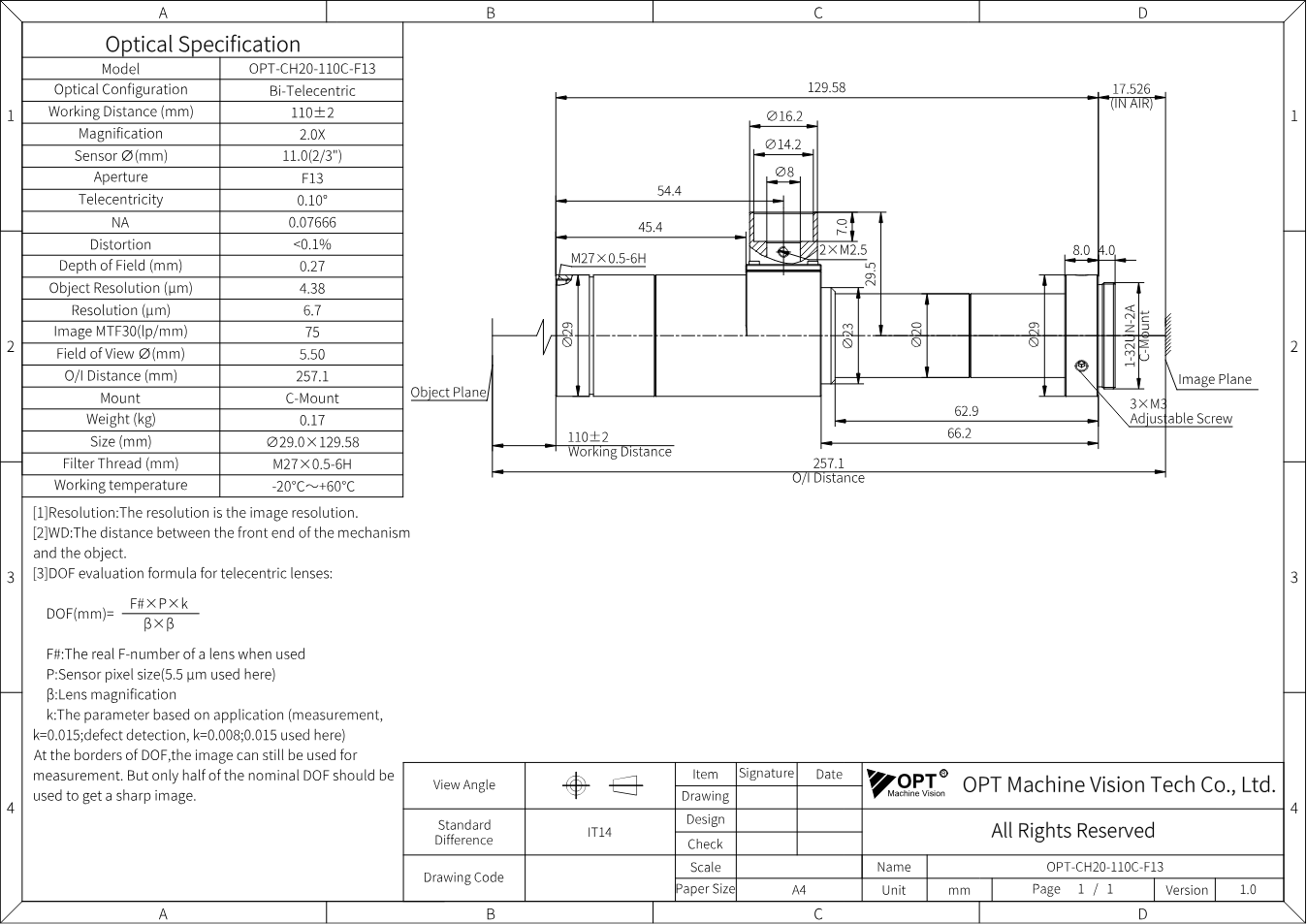 Maßzeichnung OPT-CH20-110C-F13