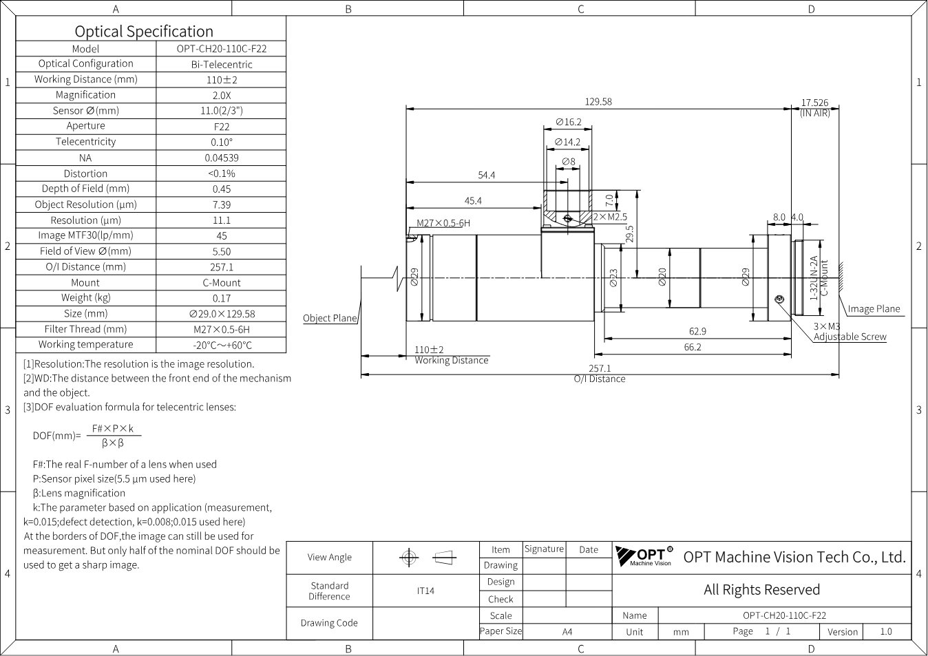 Maßzeichnung OPT-CH20-110C-F22