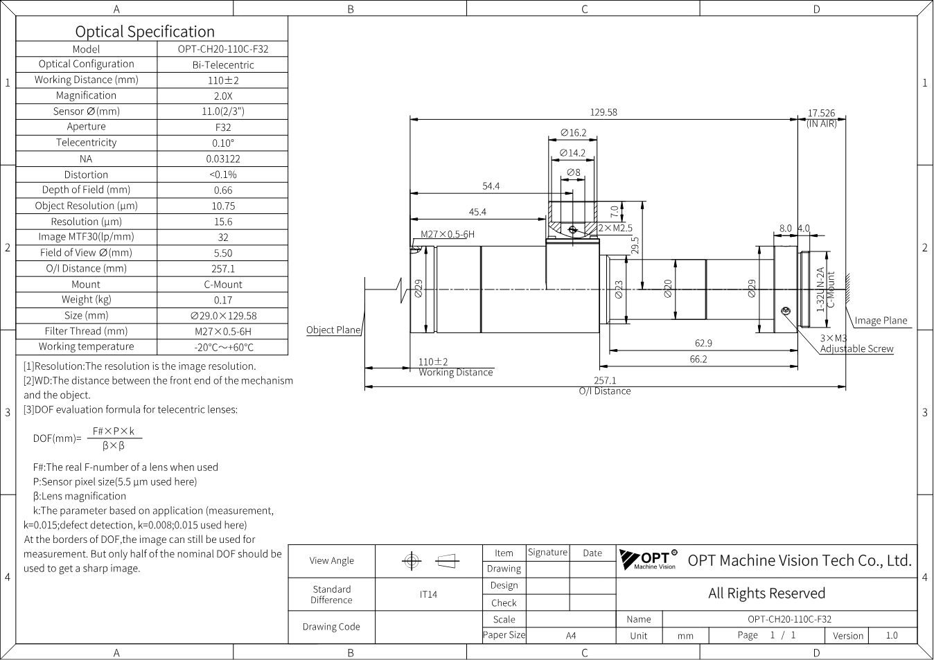 Maßzeichnung OPT-CH20-110C-F32