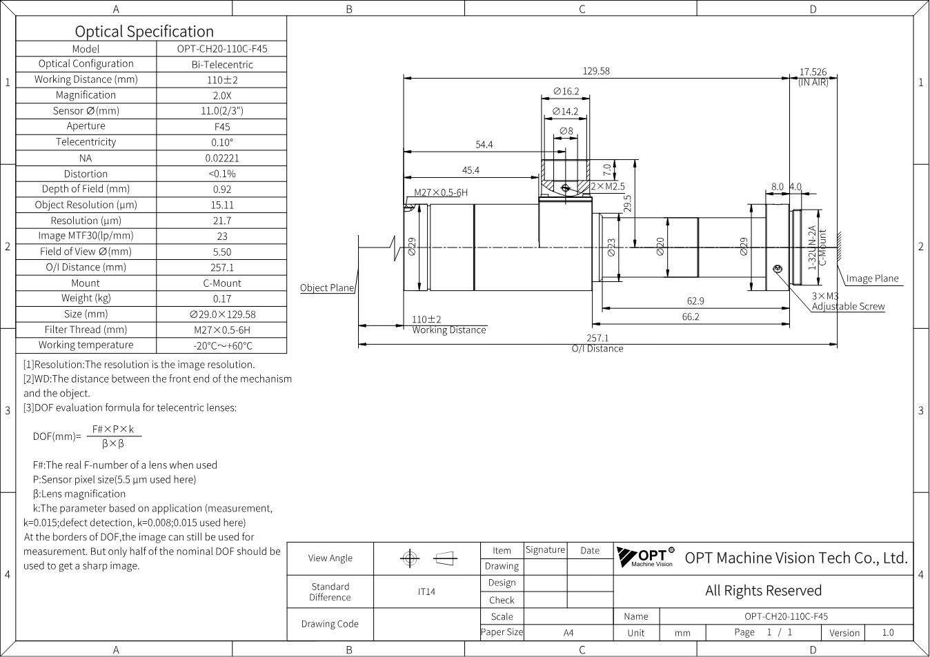 Maßzeichnung OPT-CH20-110C-F45