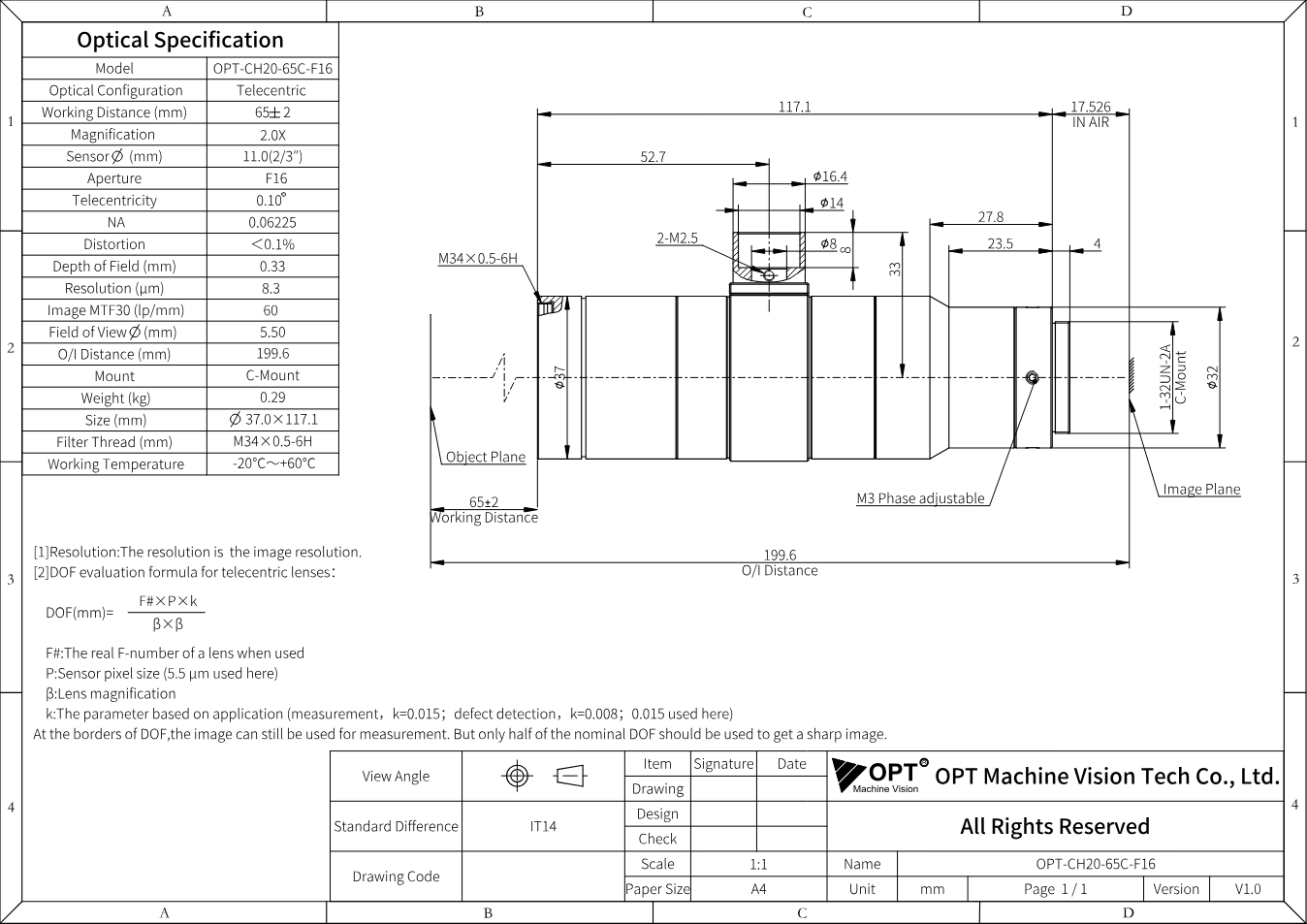 Maßzeichnung OPT-CH20-65C-F16