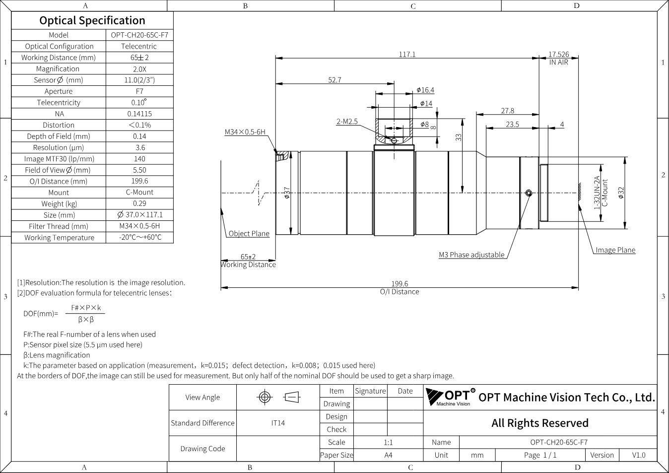 Maßzeichnung OPT-CH20-65C-F7